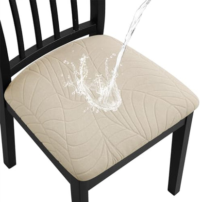 Fuloon Waterproof Chair Seat Covers 4 PCS, Stretch Cushion Covers Washable Dining Room Seat Slipcover Removable Kitchen Chair Protector (4, Cream) - color: T-cream