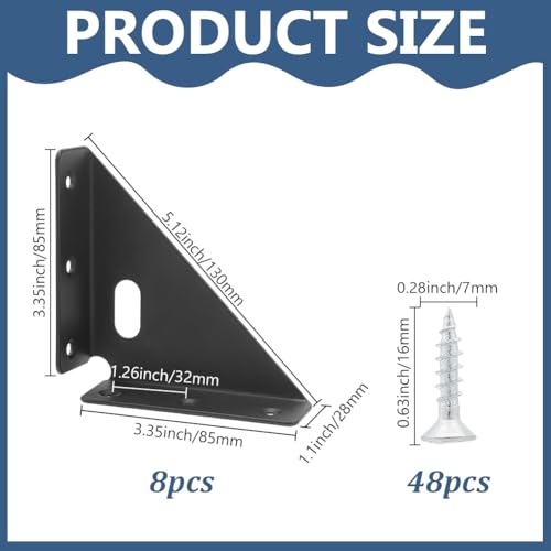 8Pcs 90 Degree Heavy Duty Gusset Joints Bracket 5.2"x2.3"x1.1" Corner Brace Bracket Fasteners with Screws Triangle Cold Rolled Steel Corner Protectors for Furniture Jewelry Box