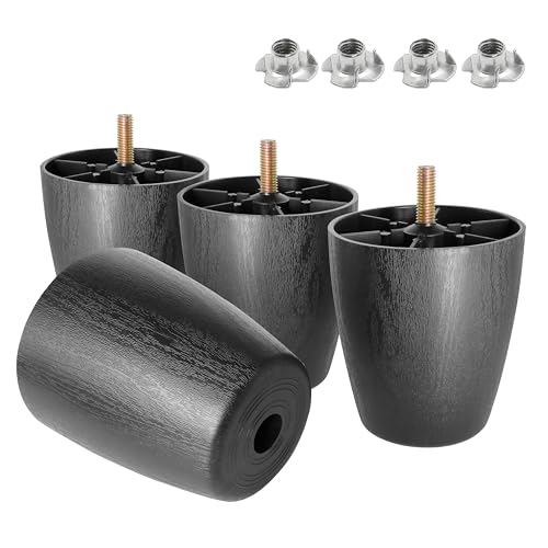 4pcs Plastic Furniture Legs 3.5" with T-Nuts, M8-1.25 Bolt, Widen - size: 3-1/2 Inch Widen, M8-1.25 Metric Thread Bolts
