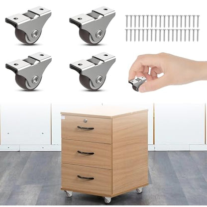 Mini Caster Wheels 1 Inch Rigid Fixed Furniture Wheels 4PCS - color: Brown 4PCS, size: 1 inch
