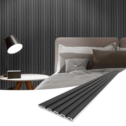 Art3d 96 x 6 Inch WPC 3D Wood Textured Slat Wall Panels, 8-Pack, Black - color: Black, size: 96 x 6 x 0.3 inches