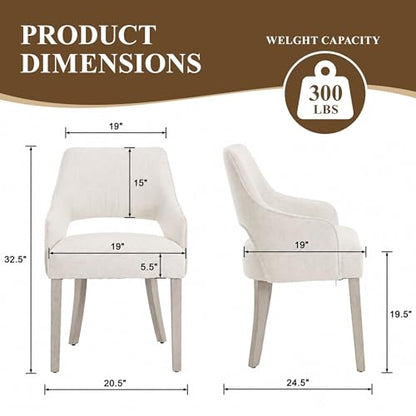 chairus Farmhouse Dining Chairs Set of 4 with Arms, Upholstered Linen Fabric Kitchen & Dining Room Chairs, Curved Open Back Chairs with Solid Wood Legs & Thick Cushion for Dining/Living Room, Cream - color: Cream