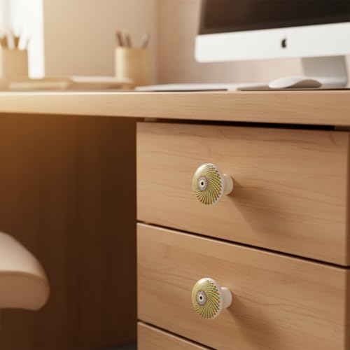 HUAMULAN Ceramic Knobs Boho Cabinet Pulls Drawer Door Handles 15 Pack - color: Yellow Geometric