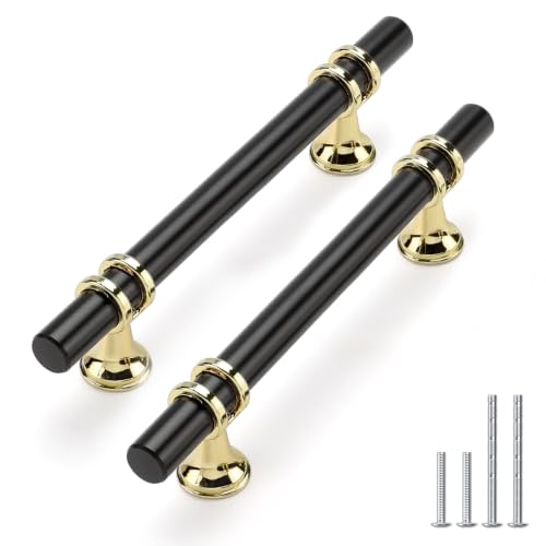 Rergy 10 Pack 4 Inch Hole Center Black and Gold Cabinet Handles - color: Black&Gold, size: 4-1/16in Hole Center(102mm)