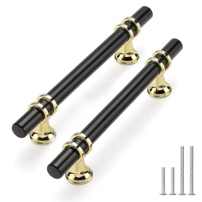 Rergy 10 Pack 4 Inch Hole Center Black and Gold Cabinet Handles - color: Black&Gold, size: 4-1/16in Hole Center(102mm)