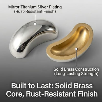 Goo-Ki Solid Brass Cabinet Knobs, Liquid Ribbon Mirror Titanium Silver Drawer Pulls - Modern Luxury Hardware for Kitchen Drawer, Dresser, Wardrobe (1 Piece)