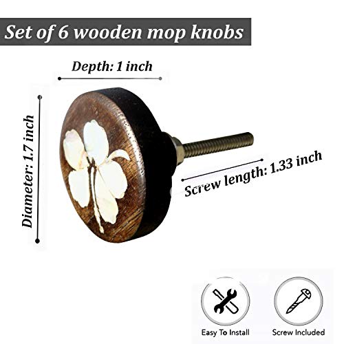 Perilla Home Set of 6 Wooden Knobs for Cabinets & Drawers Decorative Hibiscus Flower Antique Knobs for Home Kitchen Cabinet Hardware Cupboard Glass Door Dresser Wardrobe and Drawer Pulls