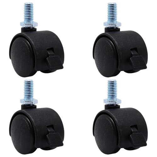 1 Inch Swivel Caster Wheels with Brake, M8 Threaded Swivel Casters Set of 4, Black Nylon Replacement Casters Wheels for Furniture Table Cabinet Office Chair - style: 1 Inch with Brake-Threaded Stem
