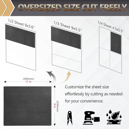 12-Sheet Premium 100 Grit Wet Dry Sandpaper, 9 x 11 Inch - style: 100Grit