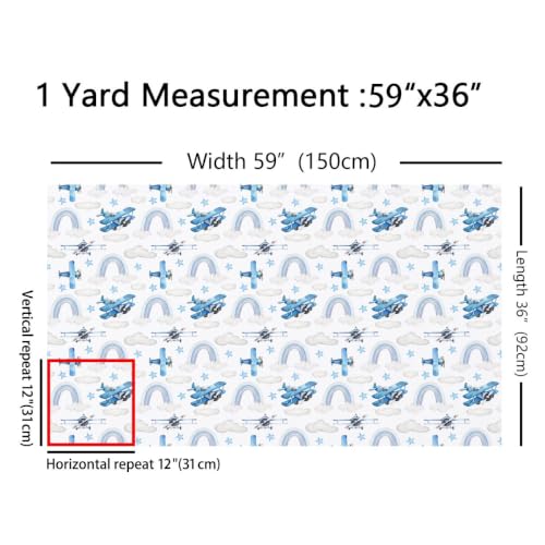 Blue Aircrafts Fabric,Cartoon Airplane DIY Craft,Dreamy Rainbow Stars Cloud Soft Polyester No Stretch for Quilting Sewing Supplies,3 Yards,108" L x 59" W - color: Blue and White, size: 3 Yards