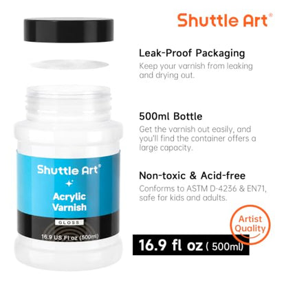 Shuttle Art Gloss Varnish for Acrylic Painting,16.9oz, Clear Acrylic Sealer - style: 16.9oz gloss varnish