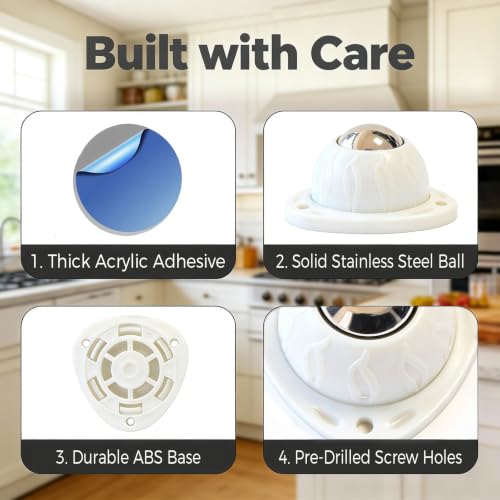 Heavy Duty Self Adhesive Furniture Casters 12 Pack Stick-On Swivel Wheels - color: White-12