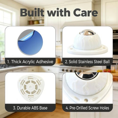 Heavy Duty Self Adhesive Furniture Casters 12 Pack Stick-On Swivel Wheels - color: White-12