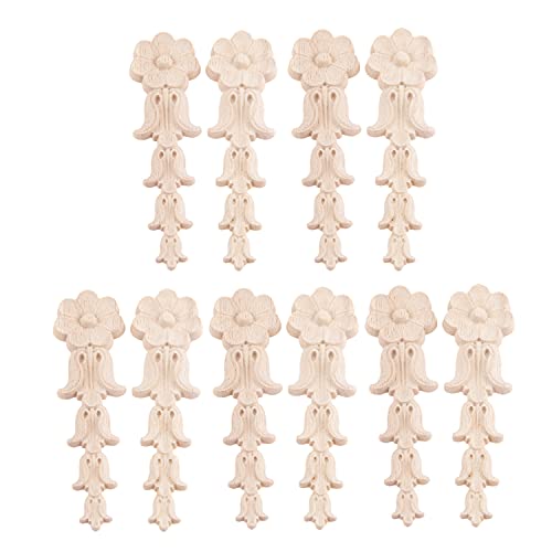 10Pcs Wood Carved Appliques Onlays Long Flower Carving Decals for Furniture