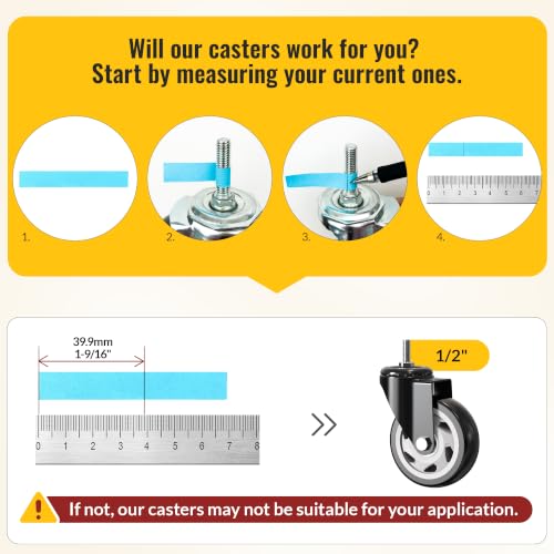 HOLKIE Caster Wheels 4 inch Total Locking Stem Casters, 1/2" -13x 1-1/4" (Stem Diameter 1/2", Stem Length 1-1/4") Threaded Stem Casters Swivel Casters Set of 4 Heavy Duty Castors Black - size: 4 Inch-Black-With Brake (1/2" -13 x 1-1/4")
