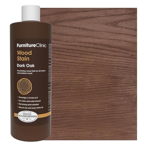 Furniture Clinic Wood Stain | Dark Oak | Water Based | Fast Drying, Low Odor, & Non-Toxic | for Indoor & Outdoor Furniture and More | Multiple Finishes | (17oz / 500ml) - color: Dark Oak, size: 500ml / 17 Fl Oz