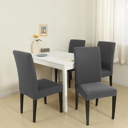 Stretch Chair Covers Slipcovers Set of 4 Dark Gray Stretchable Dining Chair Slipcover Washable Removable for Kitchen,Hotel,Restaurant - color: Dark Gray, size: 4