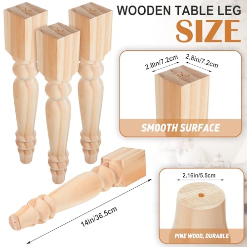 Threehoney 4 Pcs Wooden Farmhouse Table Legs, 14" x2.2'', Round - color: Round, size: 14"x2.2''