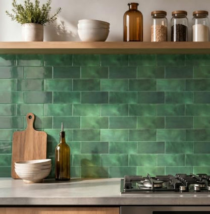 Thicker Design Peel and Stick Backsplash Tile，Self Adhesive Wall Tiles for Kitchen & Bathroom (10 Sheets, Jade Green) - color: Jade Green