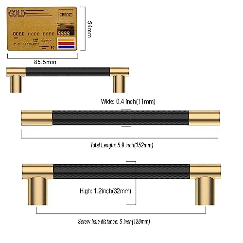 Amerdeco 10 Pack Matte Black and Gold Knurled Cabinet Pulls 5" - color: Black Gold, size: 5" hole center
