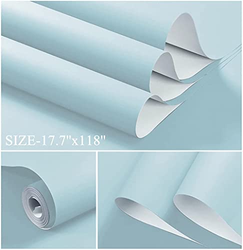 Dimoon 236''x17.7'' Blue Peel and Stick Wallpaper Contact Paper Modern Self Adhesive Wall Paper Removable Renter Friendly Textured Solid Color Shelf Cabinet Vinyl Roll (236''x17.7'',Light Blue) - color: Light Blue, size: 17.7" x 236"