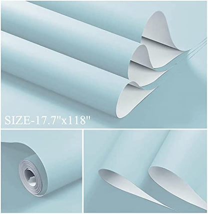 Dimoon 236''x17.7'' Blue Peel and Stick Wallpaper Contact Paper Modern Self Adhesive Wall Paper Removable Renter Friendly Textured Solid Color Shelf Cabinet Vinyl Roll (236''x17.7'',Light Blue) - color: Light Blue, size: 17.7" x 236"