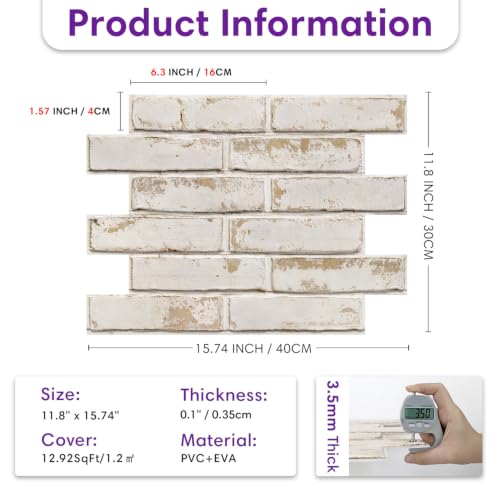 3D Peel and Stick Faux Brick Wall Panels 15.7" x 11.8" 10-Pack - color: BRICK-K