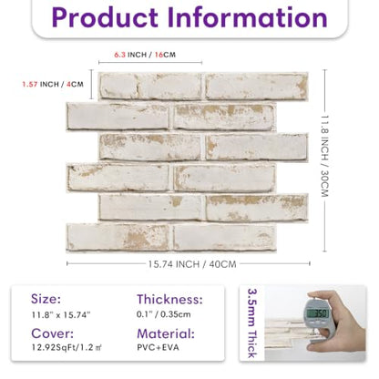 3D Peel and Stick Faux Brick Wall Panels 15.7" x 11.8" 10-Pack - color: BRICK-K