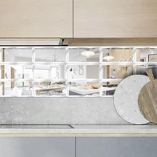40 Pcs Peel and Stick Beveled Mirror Glass Tile.6x3 Inch Mirror Backsplash Tiles. Cute Mirror Strip Tile for Kitchen, Bathroom Wall. 40 Pcs - size: 6x3 Inch ( 40 Pack )
