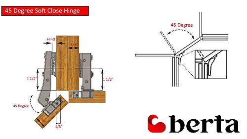 Berta, (10 Pieces) 45 Degree Full Overlay Frameless Soft Close 3D Adjustment Corner Clip-On Cabinet Door Hinges with Mounting Screws - size: 10 Pieces