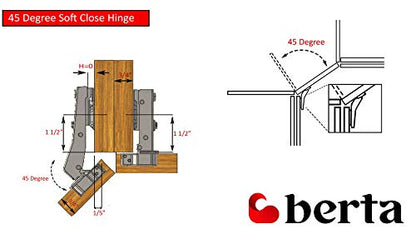 Berta, (20 Pieces) 45 Degree Full Overlay Frameless Soft Close 3D Adjustment Corner Clip-On Cabinet Door Hinges with Mounting Screws - size: 20 Pieces