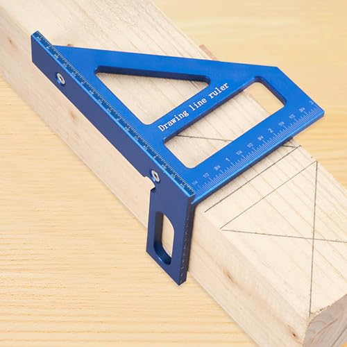 3D Multi-Angle Measuring Ruler, Aluminum Alloy 45°/90° Square Protractor Triangle Rulers, Woodworking Drawing Line Tool, Blue(Imperial) - color: Blue, size: Imperial