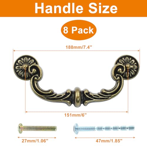 Biaungdo 8 Pcs 6 Inch Zinc Alloy Vintage Drop-Down Bail Pull Handles