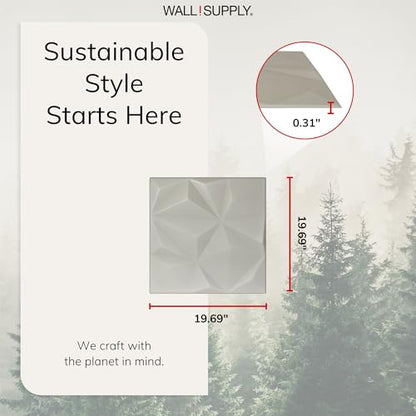 Wall!Supply 3D Geo Lite Wall Panels, 12-Pack, Cashmere - color: Cashmere, style: Geo Lite