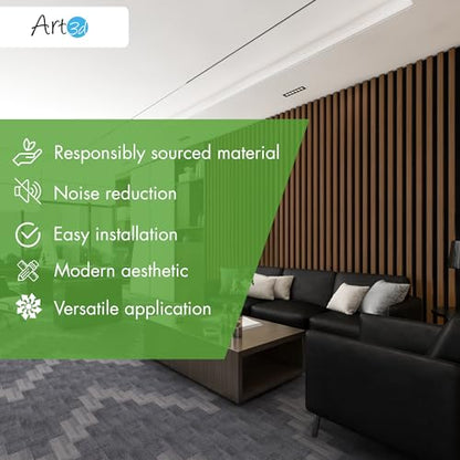 Art3d 12" x 93" Acoustic Wood Slat Wall Panel, 4pcs, 31 sq.ft, Deep Walnut - color: Deep Walnut, size: 12" x 93"
