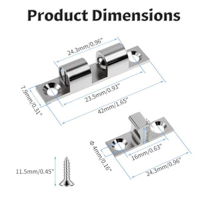 2 Pcs 42mm Adjustable Double Ball Catch, Brass Cabinet Door Latch - size: 42 mm