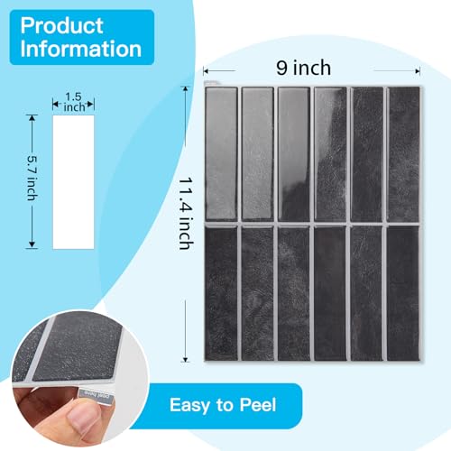Art3d Subway Peel and Stick Backsplash, 10-Pack, 11.4" x 9", Smoky Black - color: ‎Smoky Black
