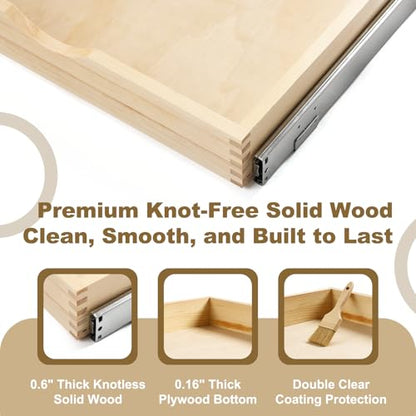 Soft Close Wood Pull Out Cabinet Drawer, 17", Fits 18"+ Opening - size: 17inch