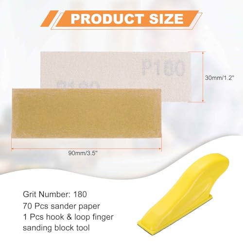 HARFINGTON 70 Pcs Detail Sander Paper 180 Grit 3.5" x 1.2" Micro Hand Sanding Papers Sheets Wet Dry Sandpapers with Sanding Block Tool for Wood Furniture Crafts Woodworking - style: 180 Grit