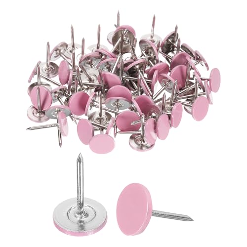 uxcell 120Pcs Push Pins, 11mmx17mm Round Flat Head Decorative Thumb Tacks Upholstery Tacks for Cork Board Office Wall Hangings, Pink - color: Pink, size: 11mmx17mm