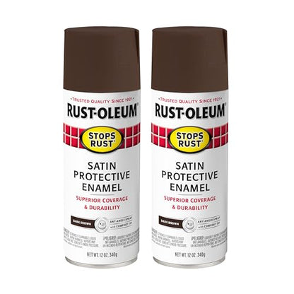 Rust-Oleum Stops Rust Spray Paint, Satin Dark Brown - color: Satin Dark Brown, size: 12 Ounce (Pack of 2)