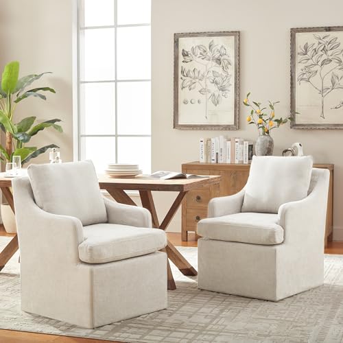 VKNOW Upholstered Dining Chairs Set of 6, Dining Room Chairs with Casters - color: Cream, size: 6