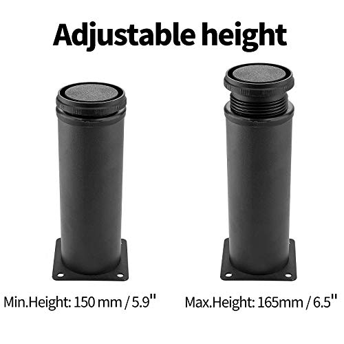 Set of 4 Adjustable Stainless Steel Furniture Legs 6 Inch Black - color: Black, size: 6 inch