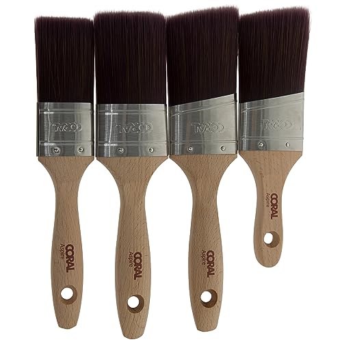 CORAL Aspire Paint-Brush Professional Ultra Smooth Silk Tip FSC, 4 Piece Pack, 1.5", 2", 2" Angled, 2" Angled Stubby, Oval Straight Set, 31748