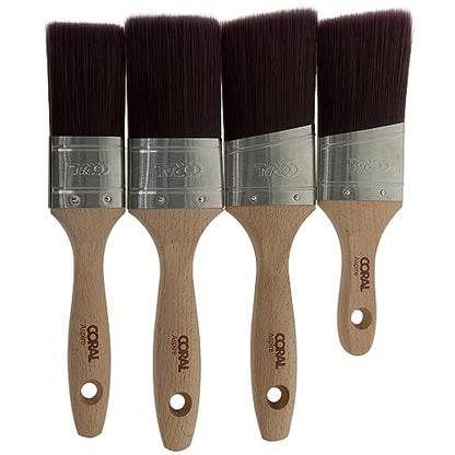 CORAL Aspire Paint-Brush Professional Ultra Smooth Silk Tip FSC, 4 Piece Pack, 1.5", 2", 2" Angled, 2" Angled Stubby, Oval Straight Set, 31748