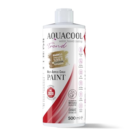Aquacool Trend MAC All-in-One Furniture Paint – No Sanding No Primer, Chalk Paint for Cabinets, Wood, Tile & Countertops | Self-Leveling Matte | 16.9 fl oz, 53 sq ft| 3020 Traffic Red - color: RAL 3020 Traffic Red