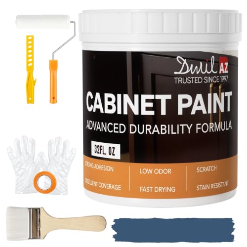 DWIL Cabinet Paint, Water Based Kitchen Cabinet Paint, Furniture Paint, Wood Paint, Low Odor, Fast Drying, Semi-Gloss, 32oz Blue Gray - color: Blue Gray, size: 32 Fl Oz (Pack of 1)
