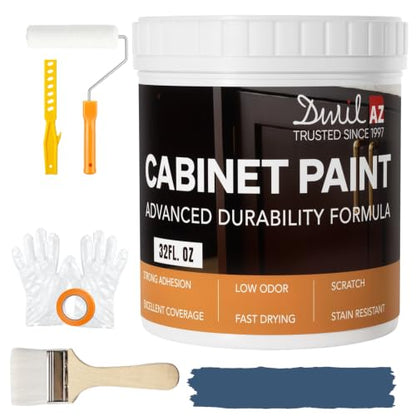 DWIL Cabinet Paint, Water Based Kitchen Cabinet Paint, Furniture Paint, Wood Paint, Low Odor, Fast Drying, Semi-Gloss, 32oz Blue Gray - color: Blue Gray, size: 32 Fl Oz (Pack of 1)