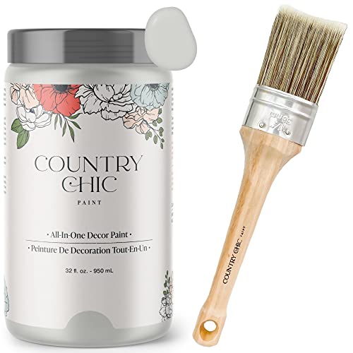 Chalk Style Paint + Paint Brush Bundle - for Furniture, Home Decor, Crafts (Color: Lazy Linen [quart - 32 oz] - Light Grey)