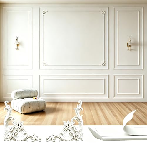 3 Set Peel and Stick Wall Molding Kit (12 Frames & 4 Corner Flowers)